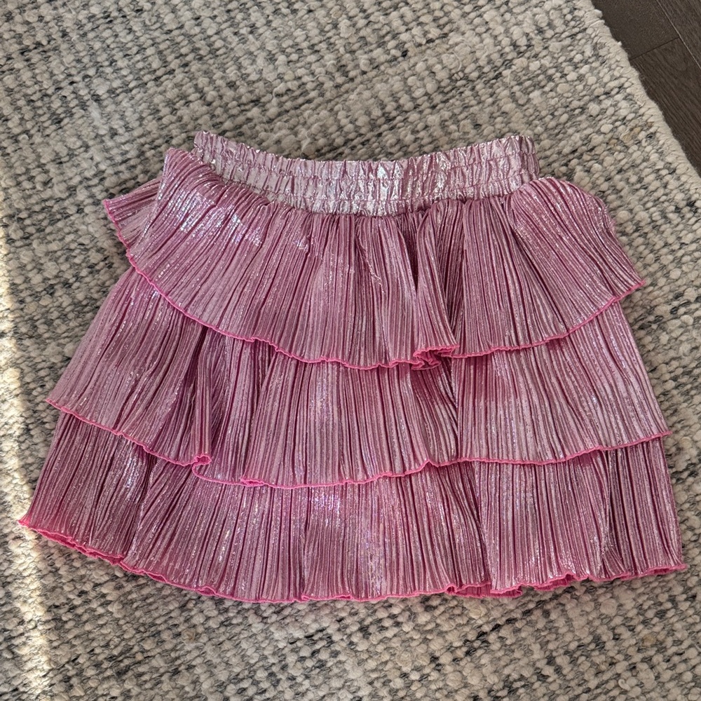 Shiny Pink Tiered Mini Skirt